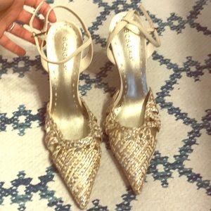 BCBG Gold/tan/ivory heel size 8. NO DAMAGE